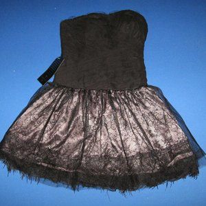 Bebe Black Bridget Strapless Tutu Mini Lace Feather Trim Dress Size Small S NWT